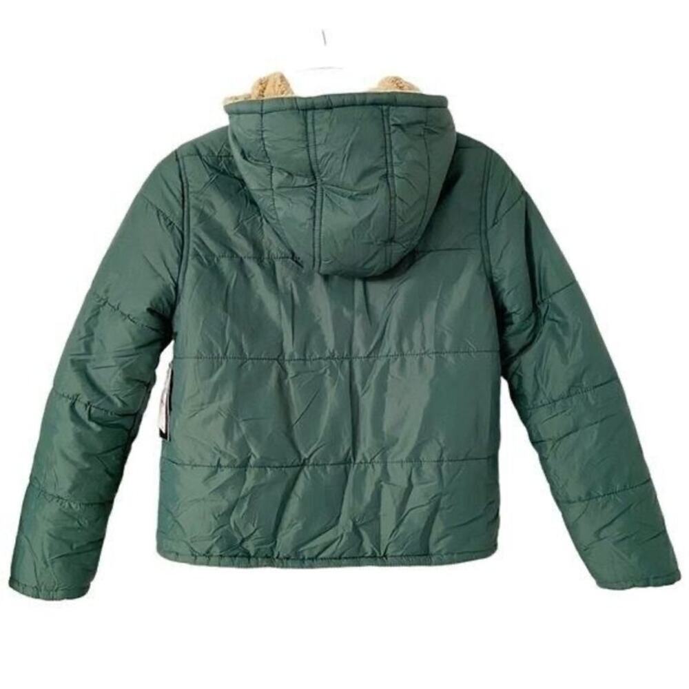 Nordstrom Boys Size 2 Pinecone Green Reversible Sherpa Hooded Parka, A06, $38